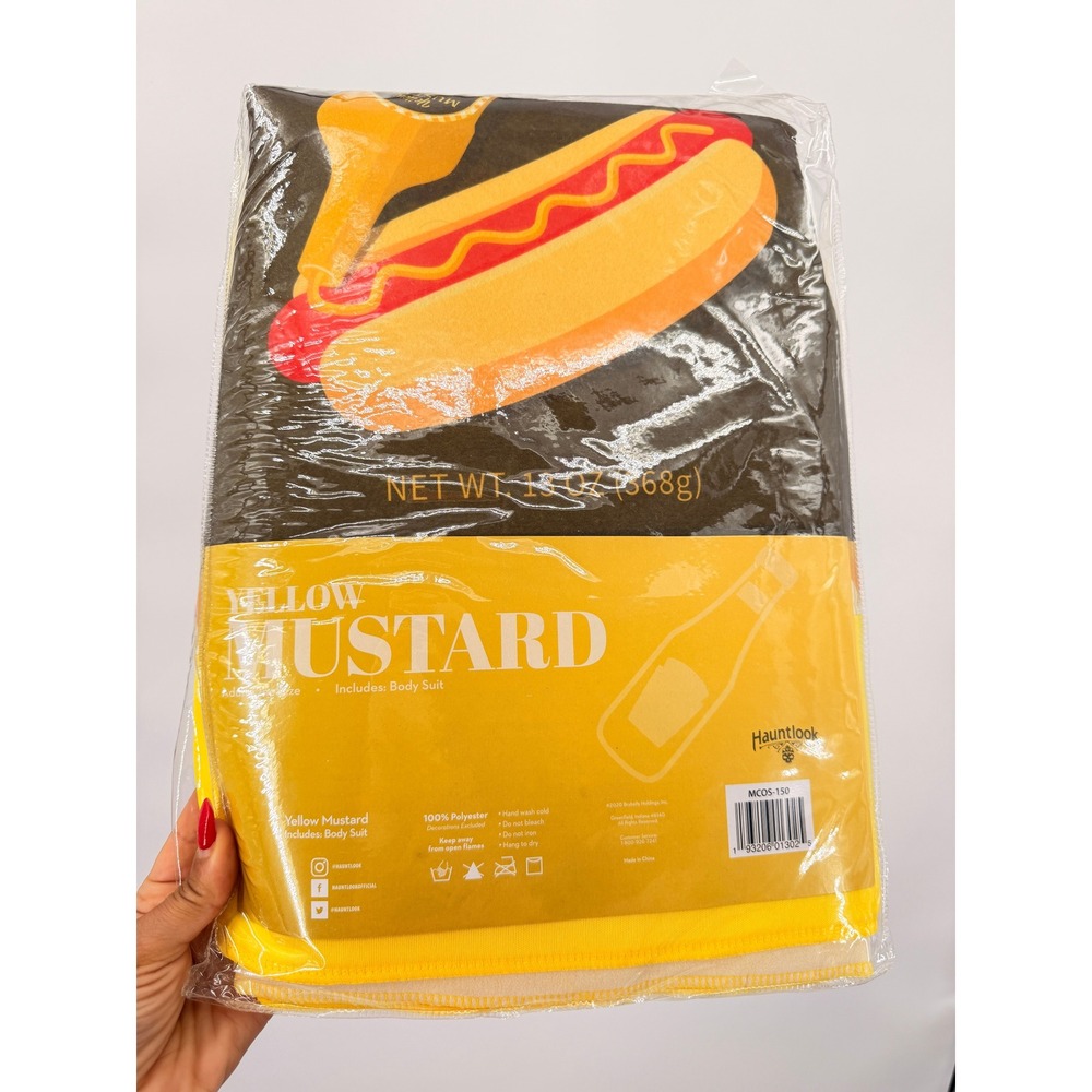 Hauntlook Mustard Bottle Costume Unisex OS Yellow Halloween Food Bodysuit